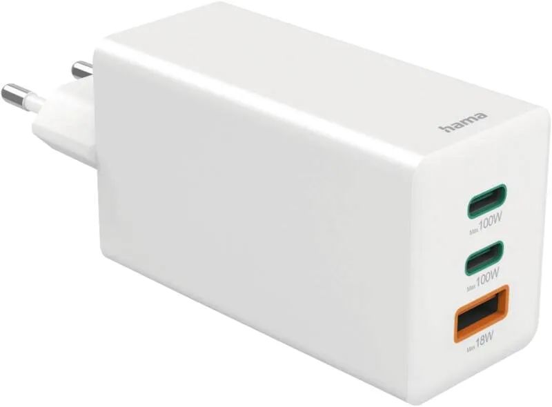 Hama Schnellladegerät mit Ladekabel USB-C, für Laptop, PD, 100 W, 1,5 m, Weiß