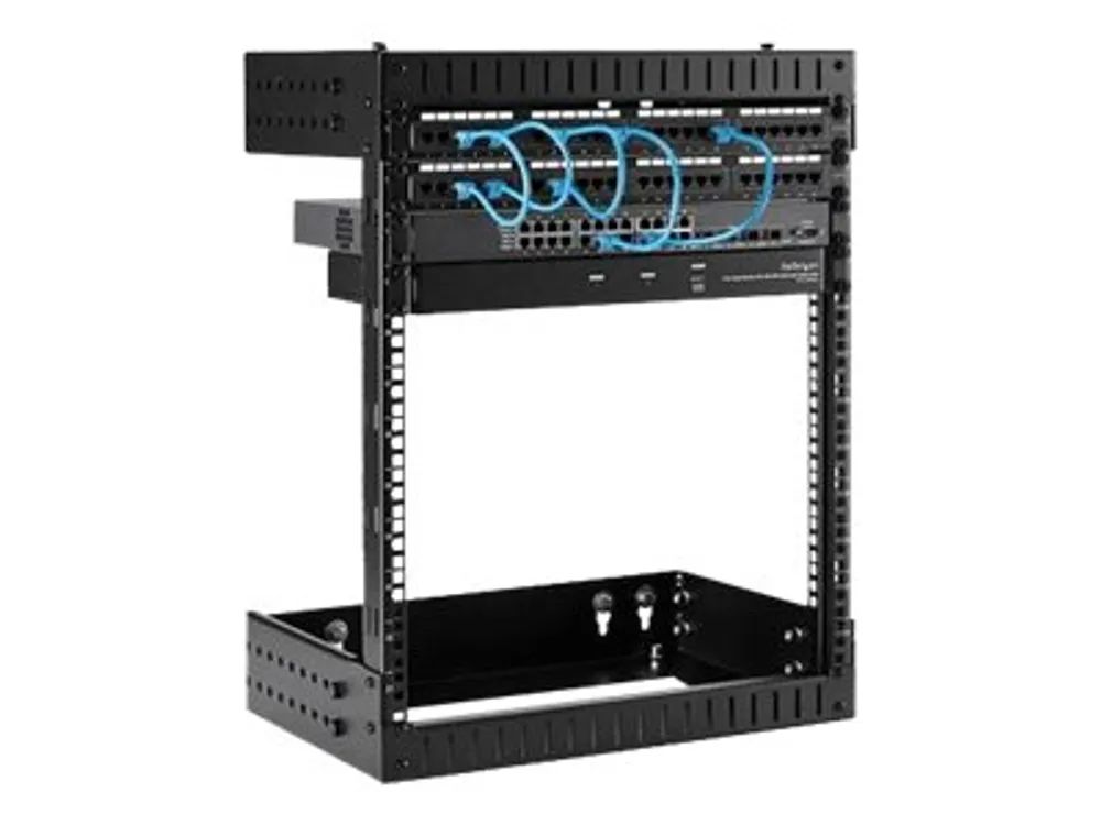 StarTech.com 12U 19" Wall Mount Network Rack, Adjustable Depth 12-20" 2 Post Open Frame Server Room Rack for AV/Data/ IT Communication/Computer Equipment/Switch with Cage Nuts & Screws - 12U Adjustable Rack (RK12WALLOA)