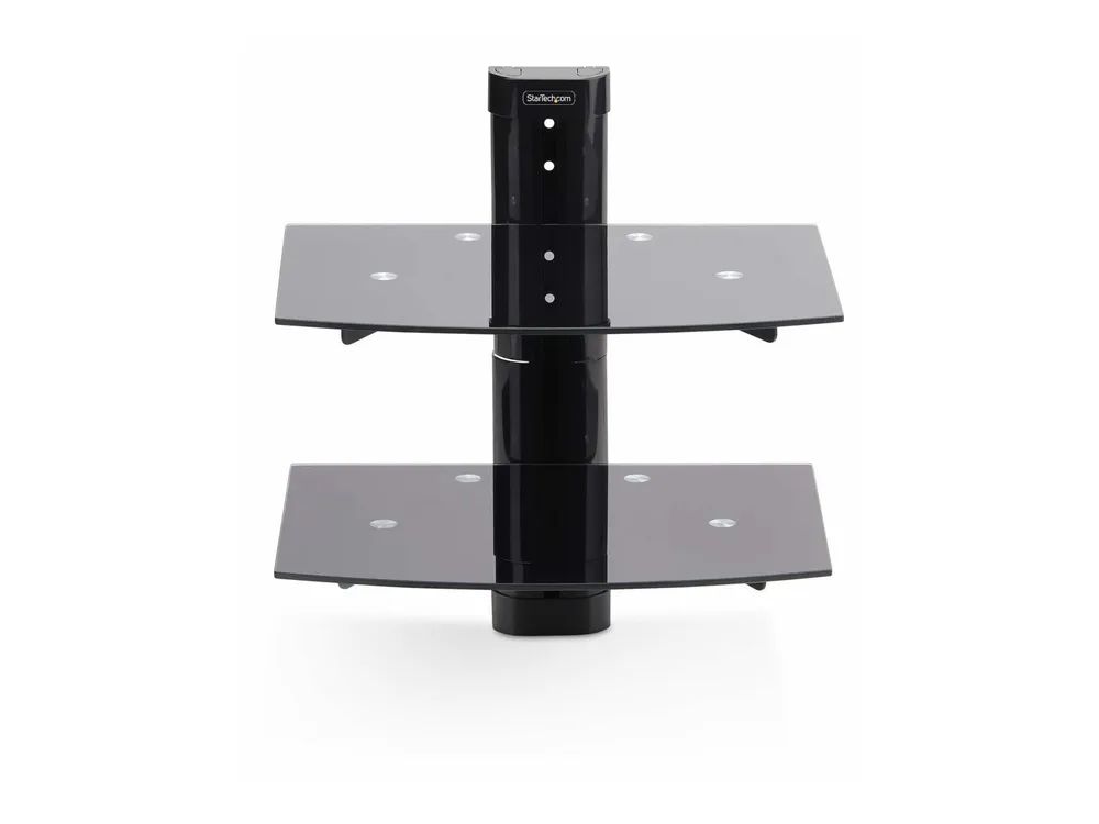 StarTech.com Dual Floating Wall-Mounted AV Shelves, Adjustable Height Shelf For Under TV, Organize A/V Equipment On Black Tempered Glass Shelves
