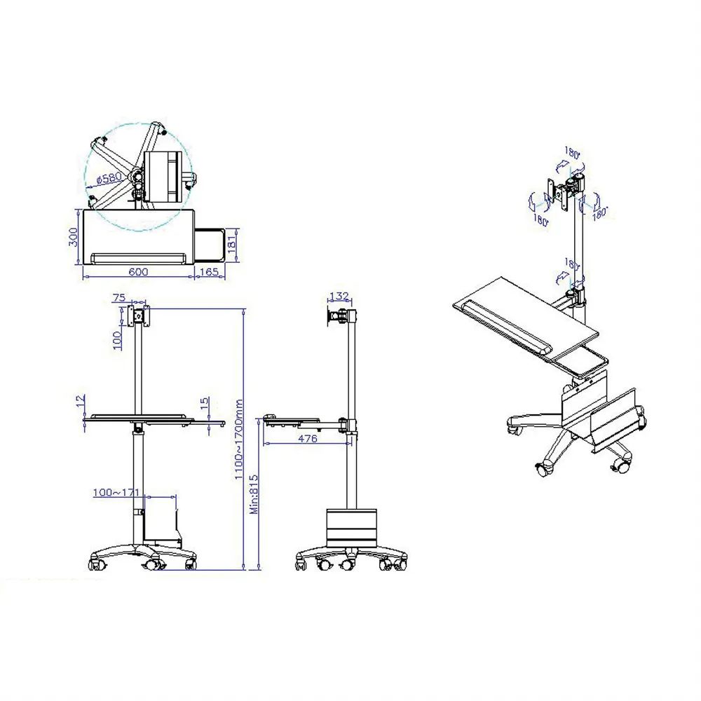 VALUE PC/LCD-Rollständer, höhenverstellbar, bis 10 kg