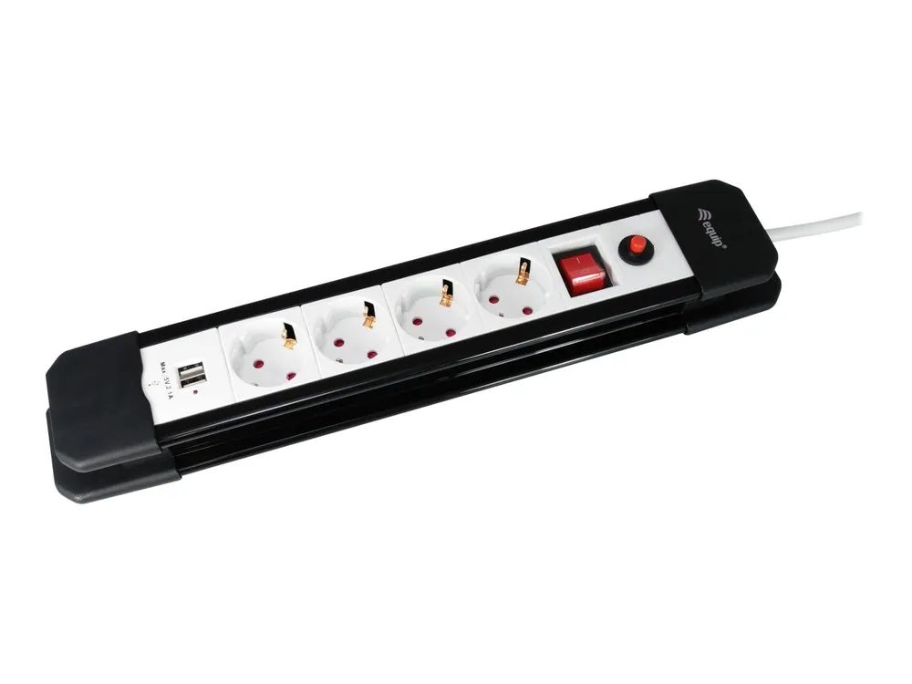 Equip Life - Version 1 - Steckdosenleiste - Wechselstrom 250 V - 3500 Watt - Eingabe, Eingang Typ F - Ausgangsanschlüsse: 4 (2 x USB, 4 x Stecker Typ F)