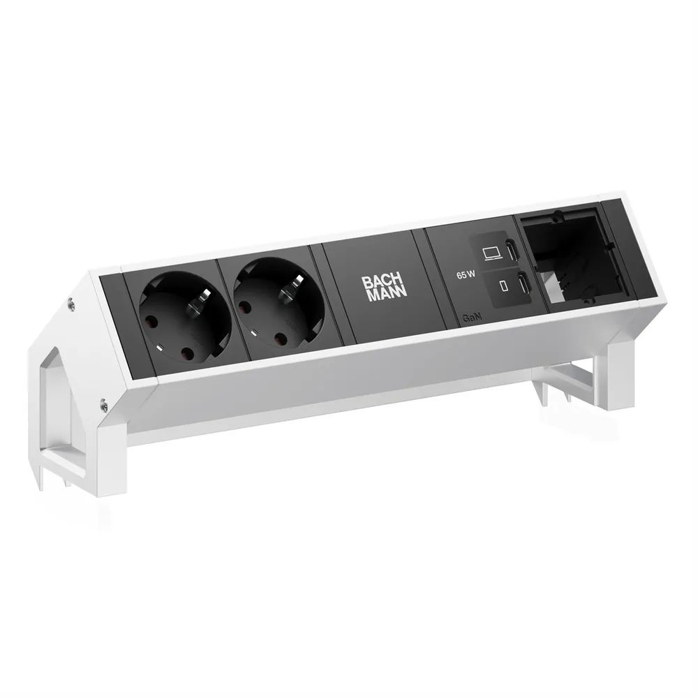 BACHMANN DESK2 2xCEE7/3 1xUSB C/C 65W, 1xCM L=0,2m INOX