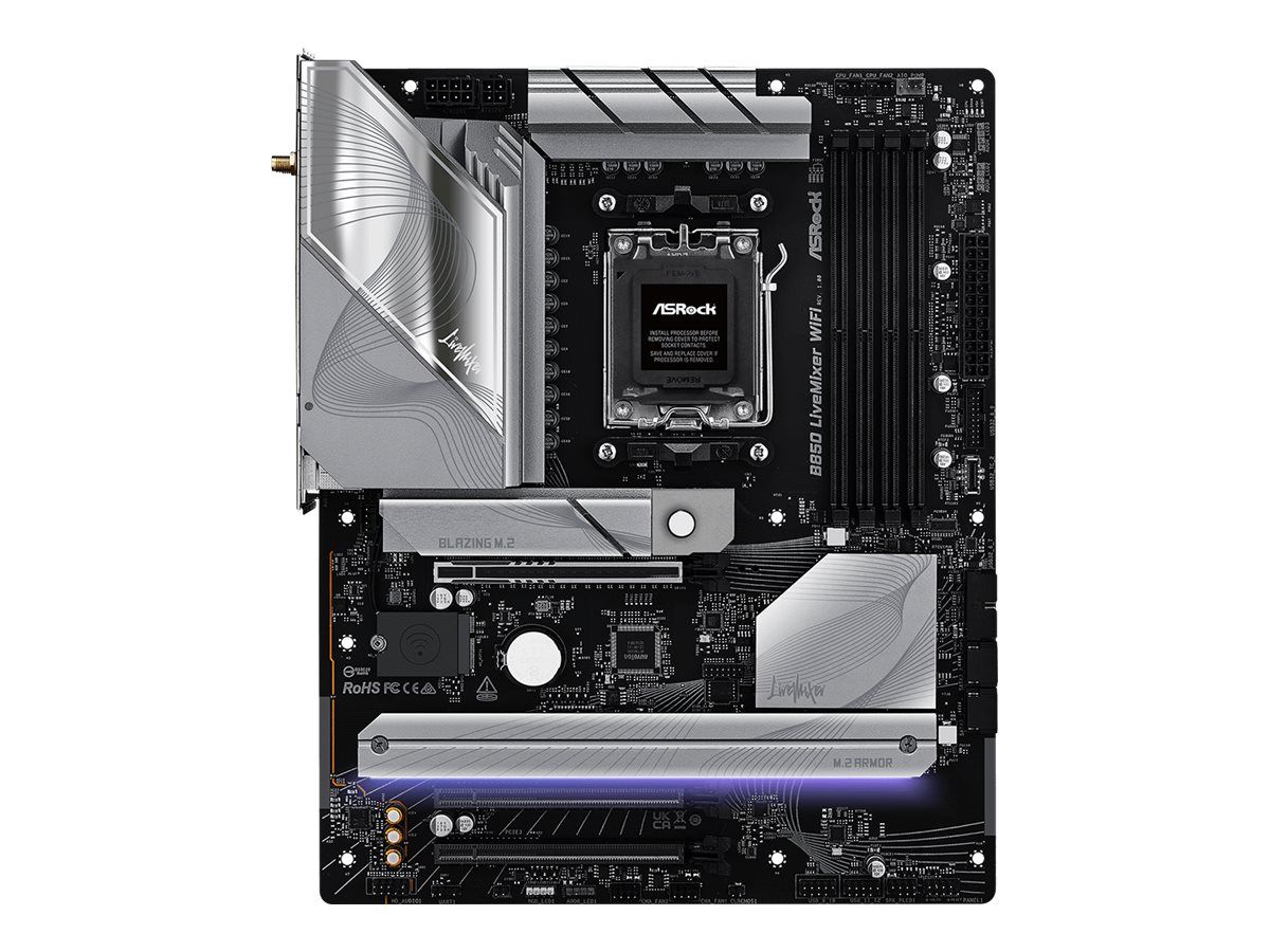 ASRock B850 LIVEMIXER WIFI - Motherboard - ATX - Socket AM5 - AMD B850 Chipsatz - USB-C 3.2 Gen 2x2, USB-C 3.2 Gen2, USB 3.2 Gen 2, USB 3.2 Gen 1 - Wi-Fi 7, Bluetooth, 2.5 Gigabit LAN - Onboard-Grafik (CPU erforderlich)