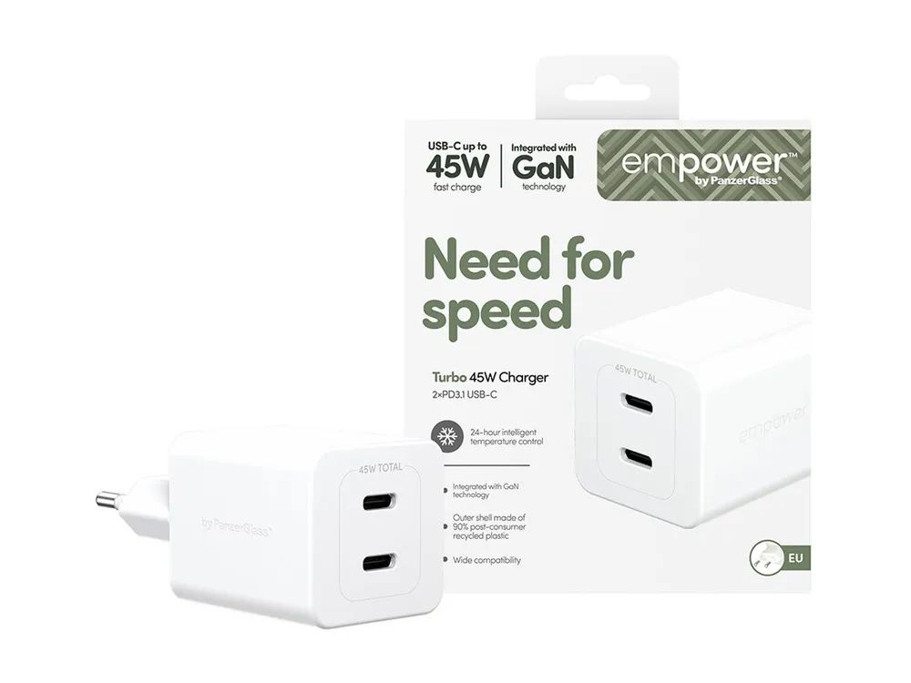 PanzerGlass USB-Wandladegerät Turbo 45 W inkl. 2 x USB-C Silber Weiss