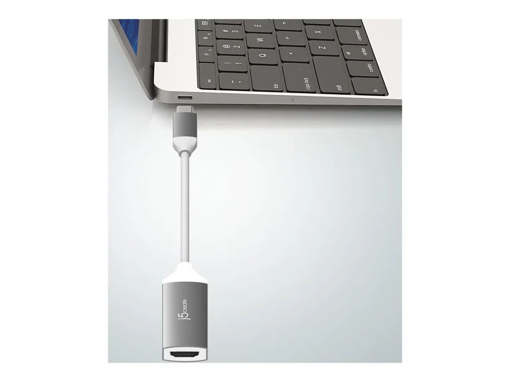 j5create JCA153G - Videoadapter - 24 pin USB-C männlich zu HDMI weiblich - 10 cm - abgeschirmt - weiß, Space-grau - unterstützt 4K 60 Hz (3840 x 2160)