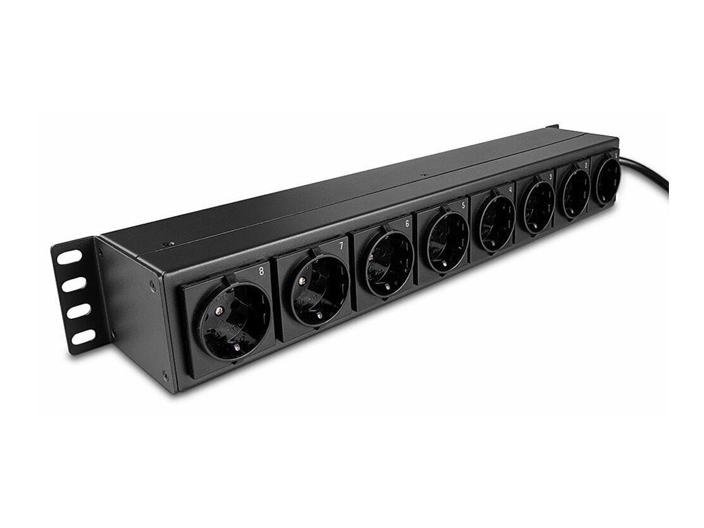 Lindy Steckdosenleiste (Rack - einbaufähig) - Schuko-Steckdosen, horizontal, mit Schalter - Wechselstrom 250 V - 3500 Watt - Eingabe, Eingang CEE 7/4 - Ausgangsanschlüsse: 8 (power CEE 7/3)