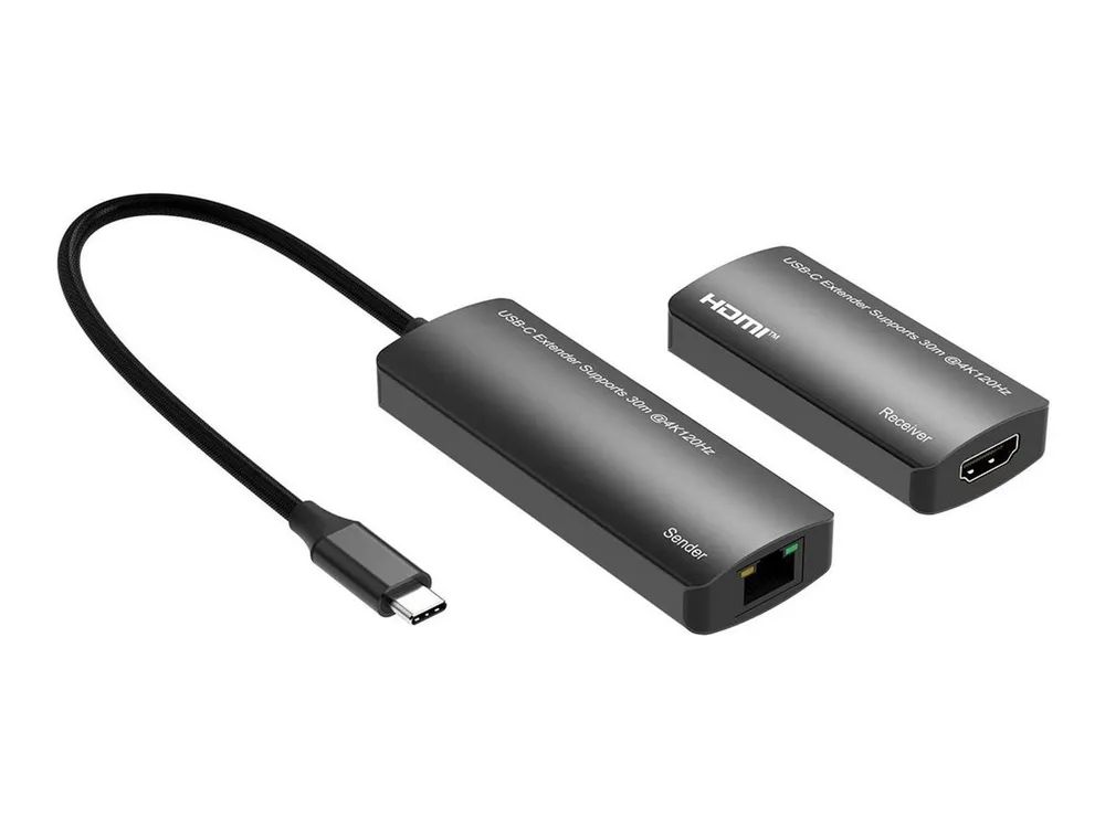 MicroConnect USB-C to HDMI Extender via ethernet 30m distance at - Ethernet - USB Typ C