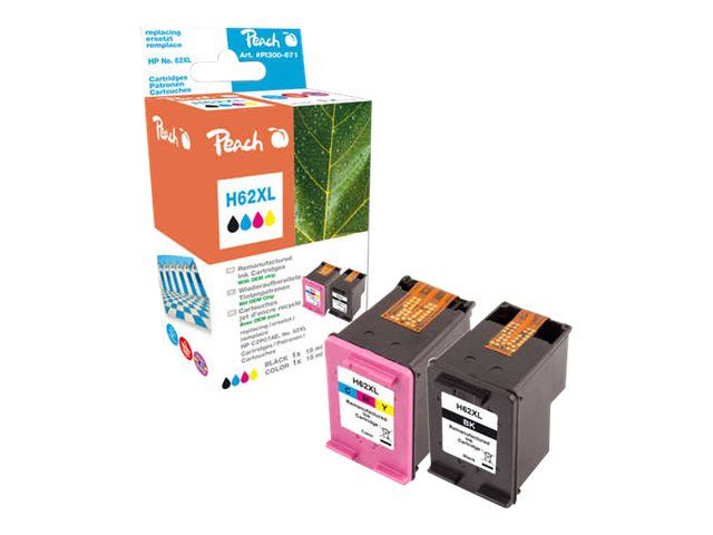 Peach 2er-Pack - Schwarz, Farbe (Cyan, Magenta, Gelb) - kompatibel - wiederaufbereitet - Tintenpatrone (Alternative zu: HP C2P05AE, HP C2P07AE, HP 62XL)