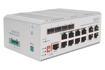 DIGITUS 8 Port Gigabit Ethernet Netzwerk PoE Switch, Industrial, L2 managed, 4 SFP Uplink