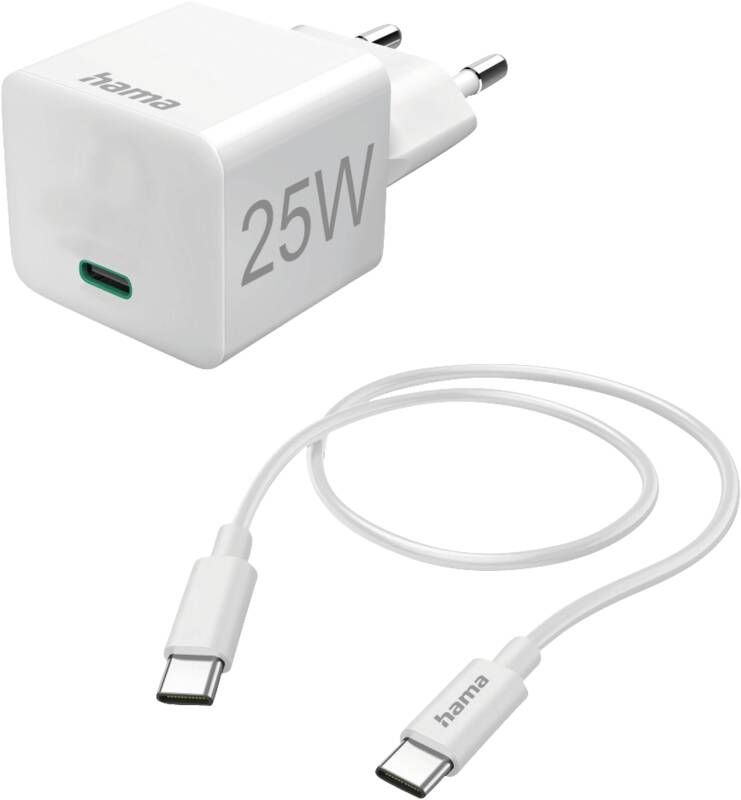 Hama Schnellladegerät mit Ladekabel USB-C, Mini-Ladegerät, PD, 25 W, 1,5 m, WS