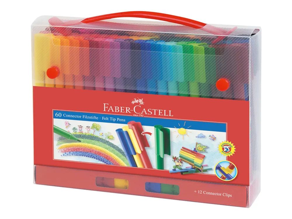 FABER-CASTELL CONNECTOR - Filzstift - nicht dauerhaft - leuchtende Farben, sortiert - wasserbasierte Tinte (Packung mit 60)