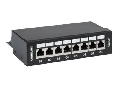 IC Intracom Intellinet Patch Panel, Cat6a, FTP, 8-Port, Desktop, Shielded, 90° Top-Entry Punch Down Blocks, Black