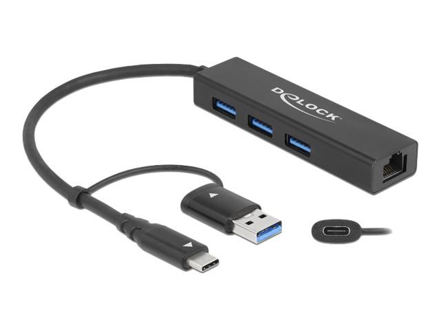 Delock Hub - 3 x USB 3.2 Gen 1 + 1 x 10/100/1000 + 1 x USB-C 3.2 Gen 1
