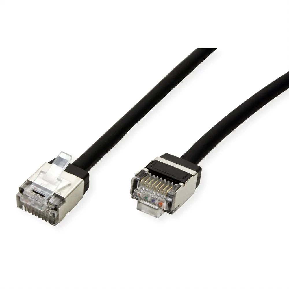 ROLINE U/FTP DataCenter Patchkabel Cat.6A (Class EA), LSOH, slim, extra kurzer Stecker, schwarz, 2 m