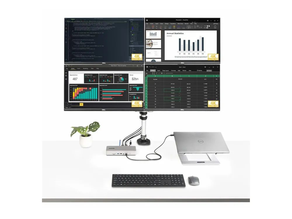 StarTech.com Thunderbolt 4 Multi-Display Docking Station, Quad/Triple/Dual Monitor Dock, 2x HDMI/2x DisplayPort, 7x USB Hub, 2.5 Gigabit Ethernet, 98W Power Delivery, for Windows/MacBook - TB4 Host Cable (132UE-TB4USB4DOCK)