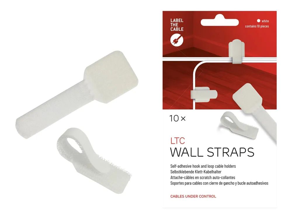 Label-the-cable LTC WALL STRAPS - Kabelhalter - Oberfläche montierbar, geeignet für Wandmontage - 9 cm - weiß (Packung mit 10)