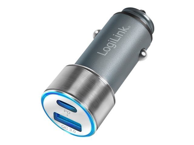 LogiLink Auto-Netzteil - 36 Watt - 3 A - PD 3.0, QC 3.0 - 2 Ausgabeanschlussstellen (USB, 24 pin USB-C)