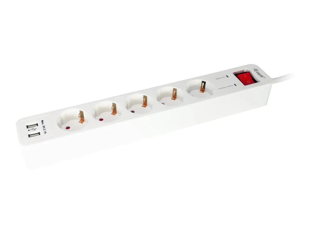 Equip Life - Version 1 - Steckdosenleiste - Wechselstrom 250 V - 3500 Watt - Eingabe, Eingang Typ F - Ausgangsanschlüsse: 5 (2 x USB, 5 x Strom Typ F)