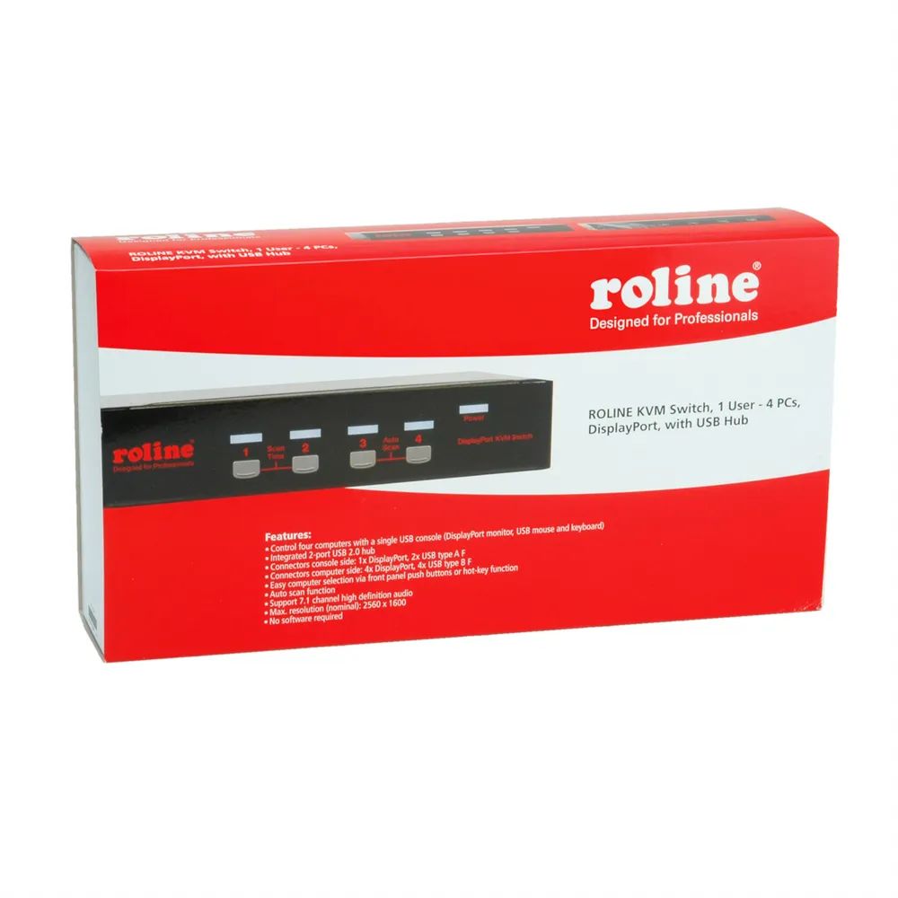 ROLINE DisplayPort USB 2.0 KVM Switch, 1 User - 4 PC