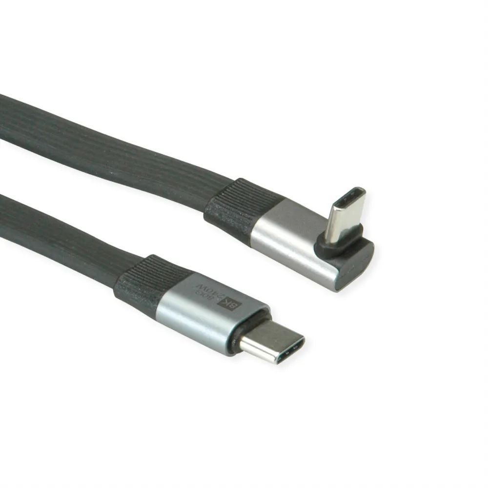 ROLINE USB4 2.0 Flachkabel, C–C, ST/ST einseitig 270°-gewinkelt, 8K UHD-2, 80Gbit/s, 240W, schwarz, 0,8 m