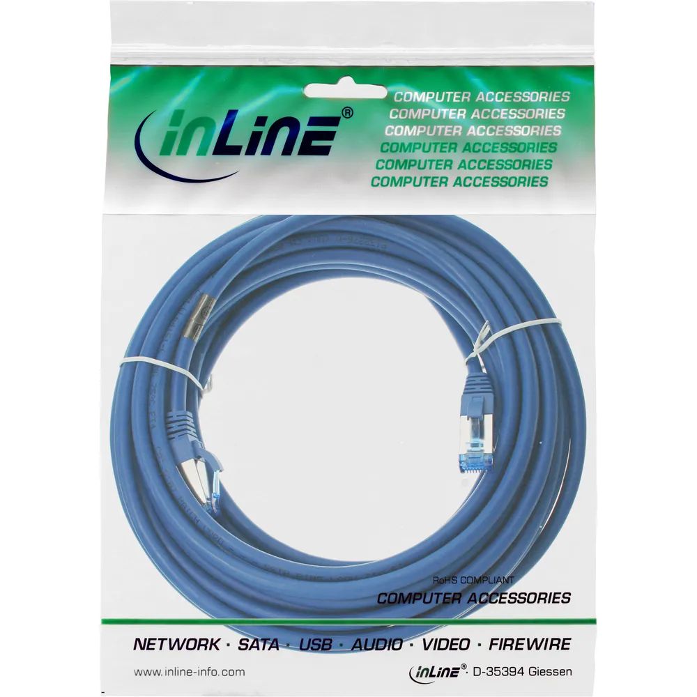 InLine Patchkabel - S/FTP (PiMf) - Cat.6A - halogenfrei - blau - 10m