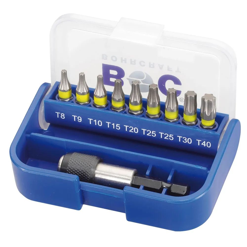 BOHRCRAFT Bit Satz Torx® mit Bithalter 10-teilig in Box farbliche Kennzeichnung
