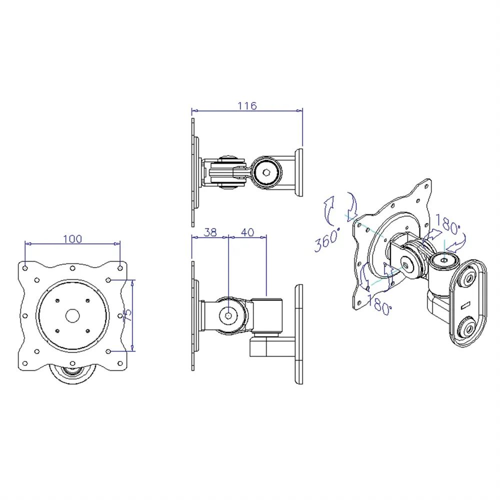 ROLINE LCD-Wandhalterung, 3 Gelenke, bis 10 kg, schwarz