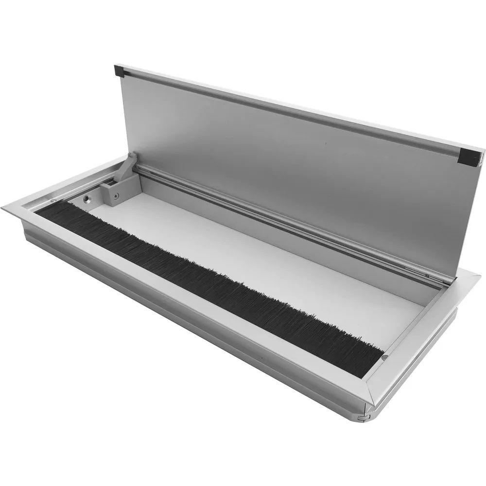 Confurn Export GmbH Kabeldurchgang mit Staubschutzbürste/Öffnungsunterstützung, 300x120x25mm, Alu