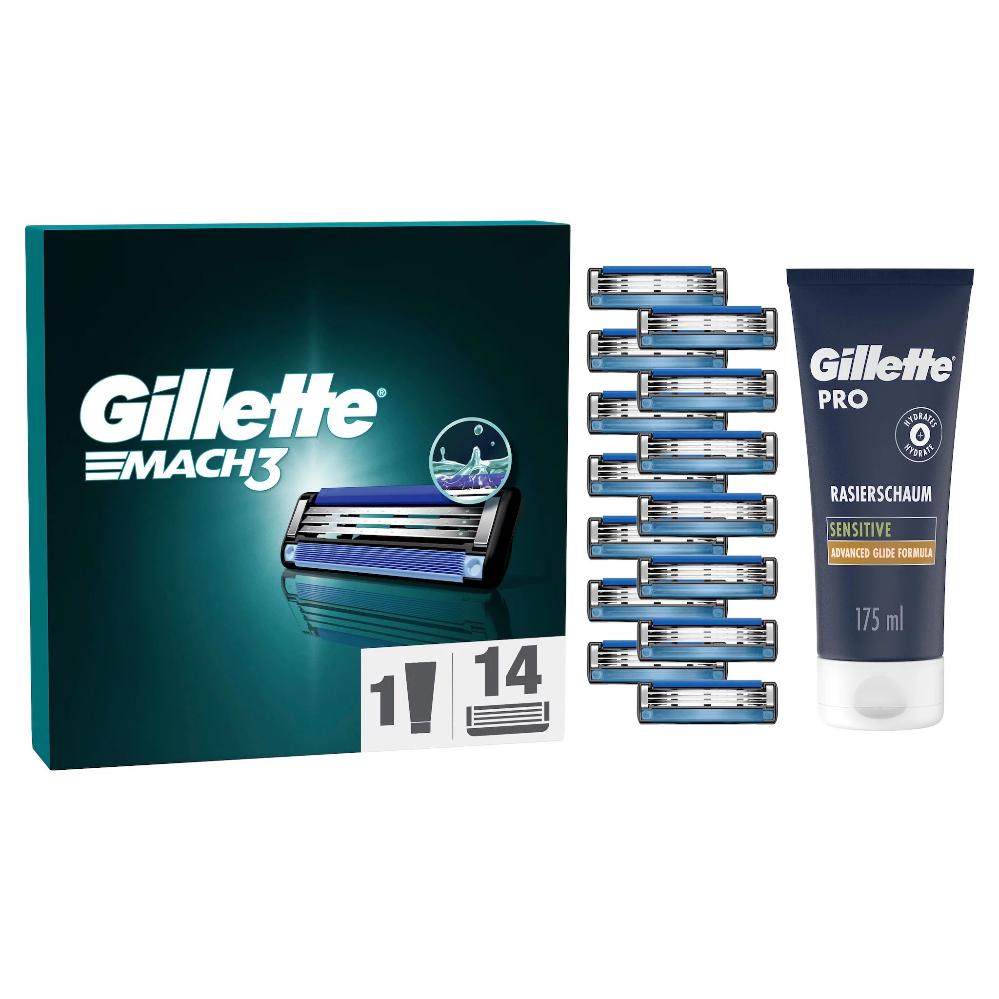 Gillette Mach3 Systemklingen  + Gillette Skin Ultra Sensitive Rasiercreme 175 ml