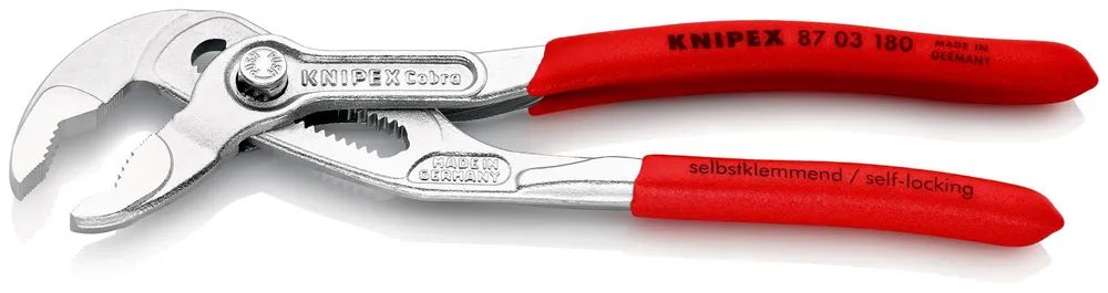 KNIPEX 87 03 180 Cobra® Hightech-Wasserpumpenzange mit rutschhemmendem Kunststoff überzogen verchromt 180 mm