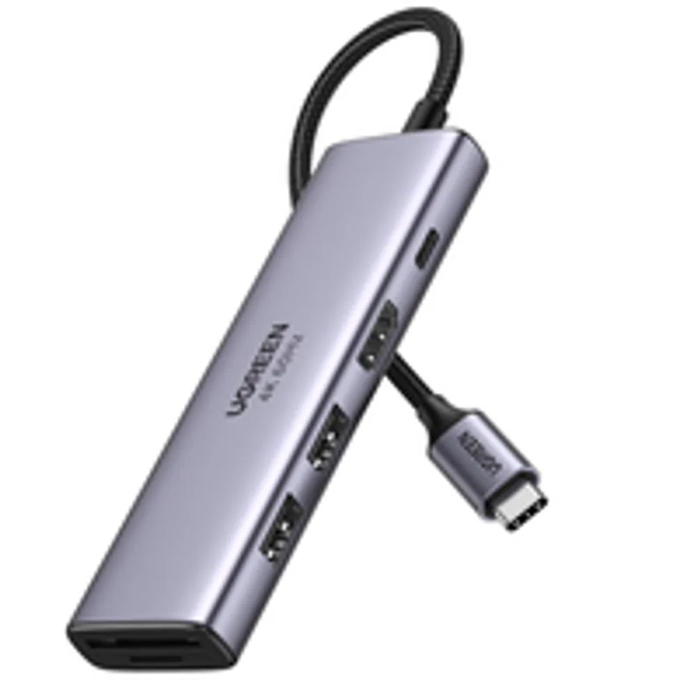 Ugreen 6-in-1 USB-C Hub - USB Typ-C - Silber - MicroSD (TransFlash) - SD - 60 Hz - HDMI - USB 3.2 Gen 1 (3.1 Gen 1) Type-A - USB 3.2 Gen 1 (3.1 Gen 1) Type-C - 34 mm