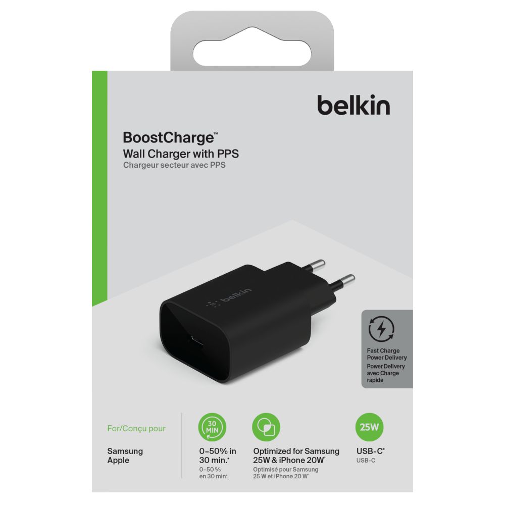 Belkin BoostCharge - Netzteil - PPS Technology - 25 Watt - PD 3.0, Fast Charge (24 pin USB-C)