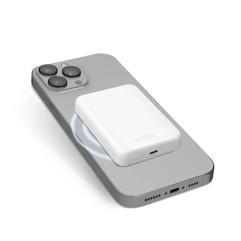 SBS Induktions Powerbank 15W, 5.000 mAh, MagSafe weiss