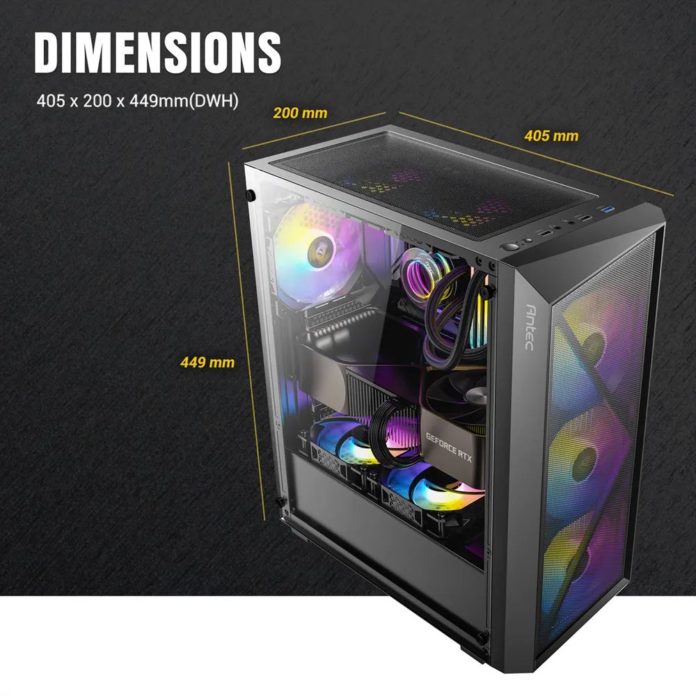 ANTEC AX67 ARGB PC Gehäuse Midi Tower Gaming ATX, schwarz