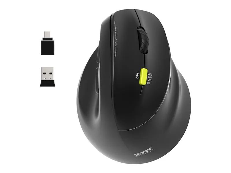 PORT Designs PORT Connect Professional ERGO SHAPE - Maus - wiederaufladbar - Für Rechtshänder - optisch - 5 Tasten - kabellos - 2.4 GHz, Bluetooth - kabelloser Empfänger (USB)