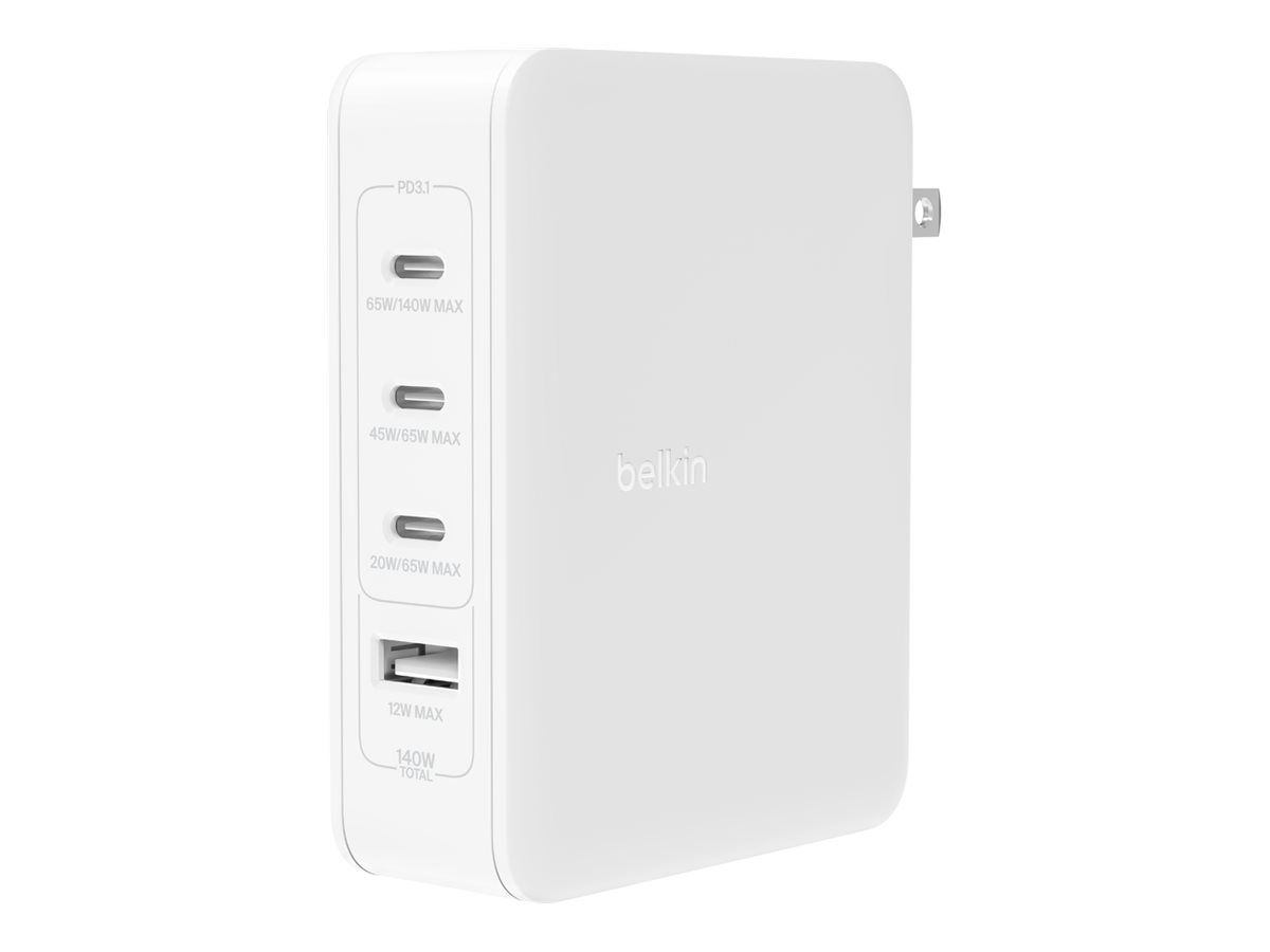 Belkin BoostCharge Pro - Netzteil - GaN-Technologie - 140 Watt - Fast Charge, Power Delivery 3.1 - 4 Ausgabeanschlussstellen (3 x USB-C, USB)