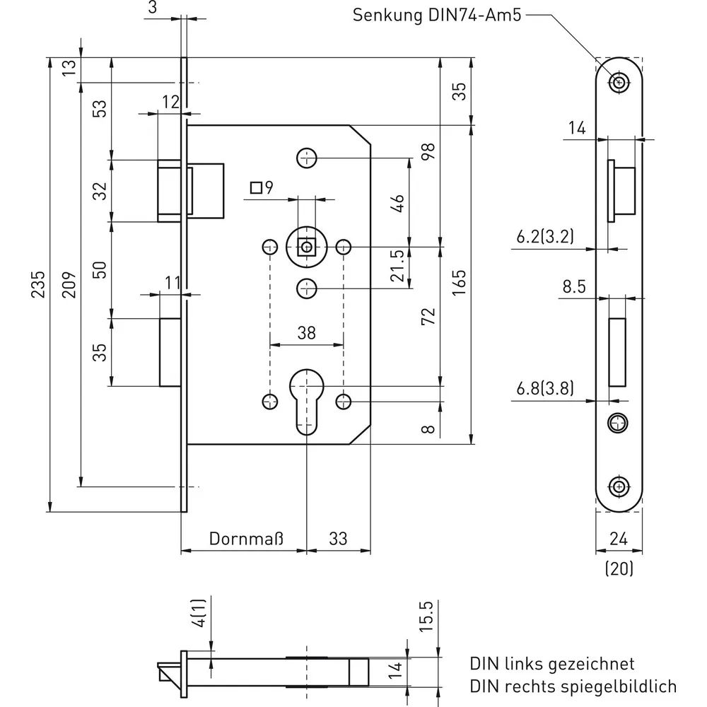 BMH Fluchttürschloss 6028 1-flg. /EN 1125, links, Edelstahl Stulp 24
