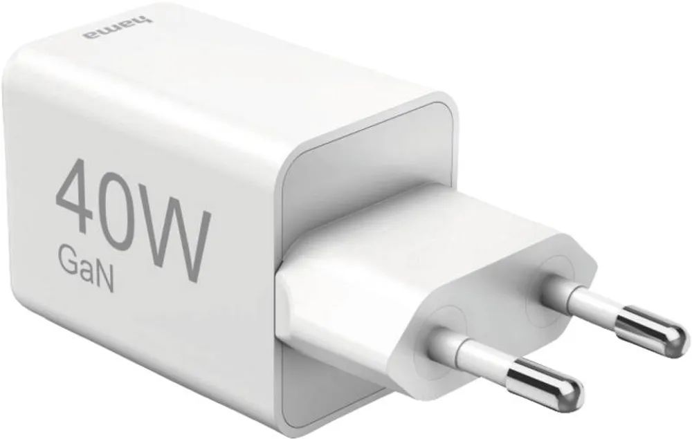 Hama Schnellladegerät, GaN, 2x USB-C, Super-Mini-Ladegerät, PD, 40 W, Weiß