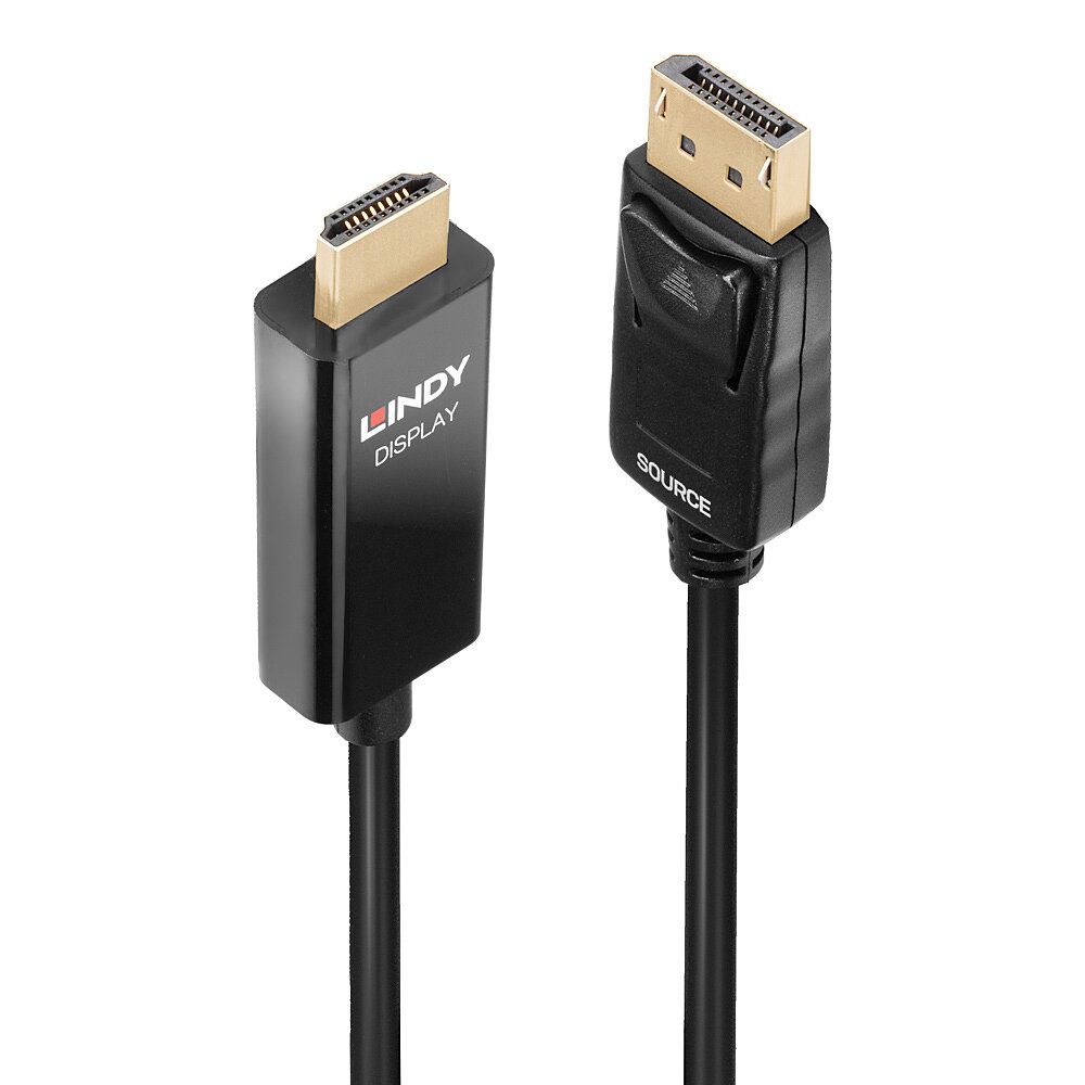 Lindy Adapterkabel - DisplayPort männlich eingerastet zu HDMI männlich - 5 m - abgeschirmt - Schwarz - unterstützt 4K 60 Hz (4096 x 2160)