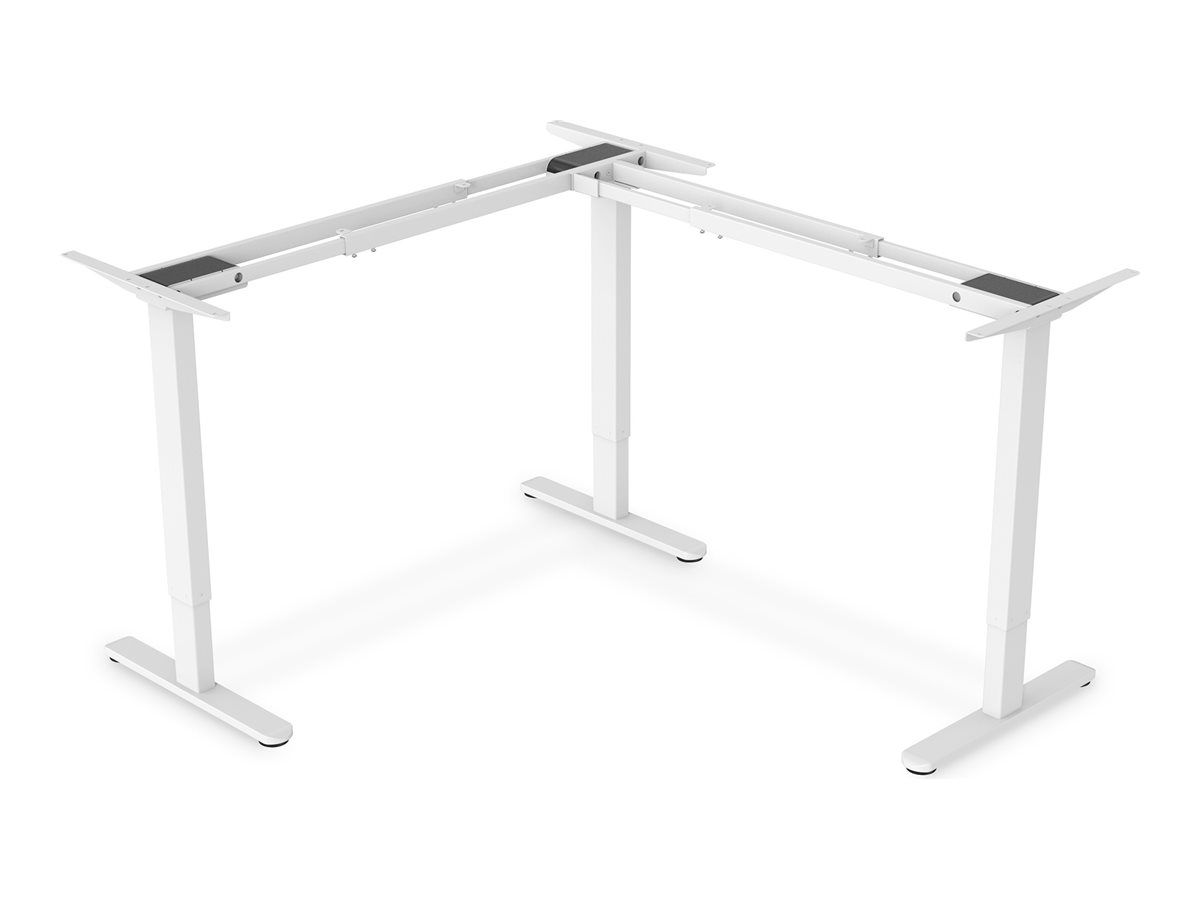 DIGITUS Elektrisch höhenverstellbares Tischgestell, 90° L-Form, Triple-Motor, 2-Stufen, Weiß