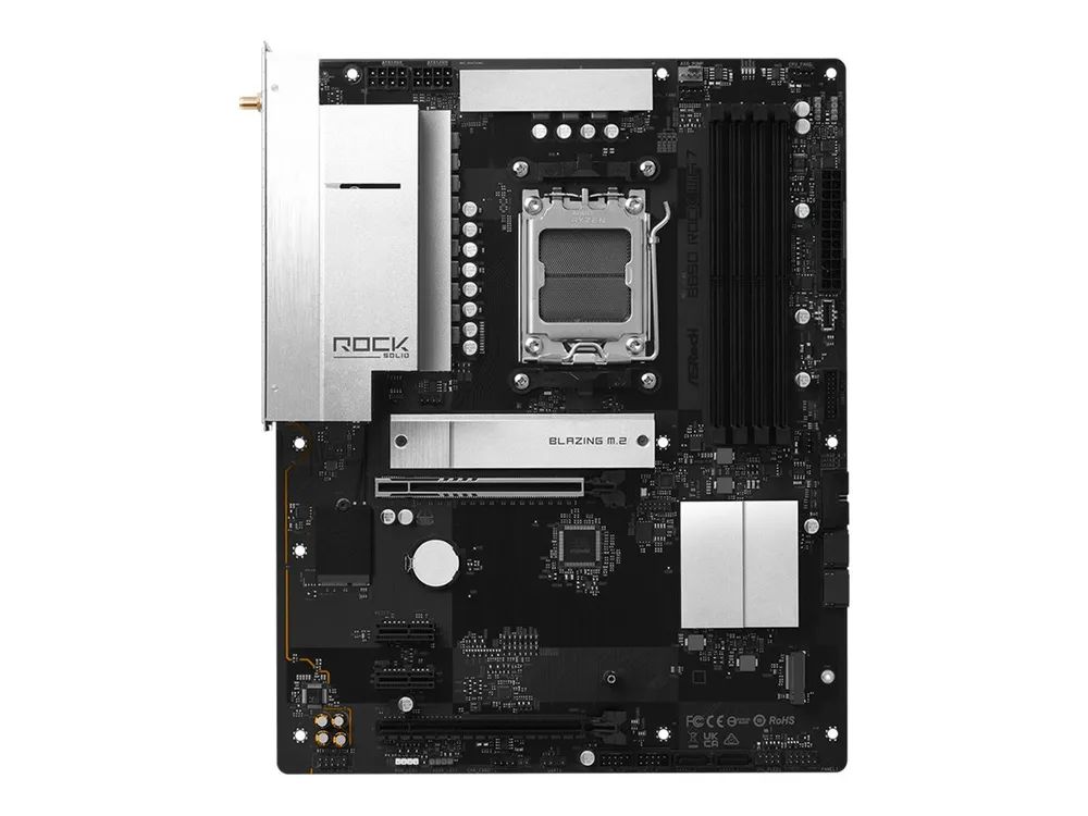 ASRock B850 Rock WiFi 7 - Motherboard - ATX - Socket AM5 - AMD B850 Chipsatz - USB-C 3.2 Gen 1, USB 3.2 Gen 1, USB 3.2 Gen 2, USB-C 3.2 Gen2 - 2.5 Gigabit LAN, Bluetooth - Onboard-Grafik (CPU erforderlich)