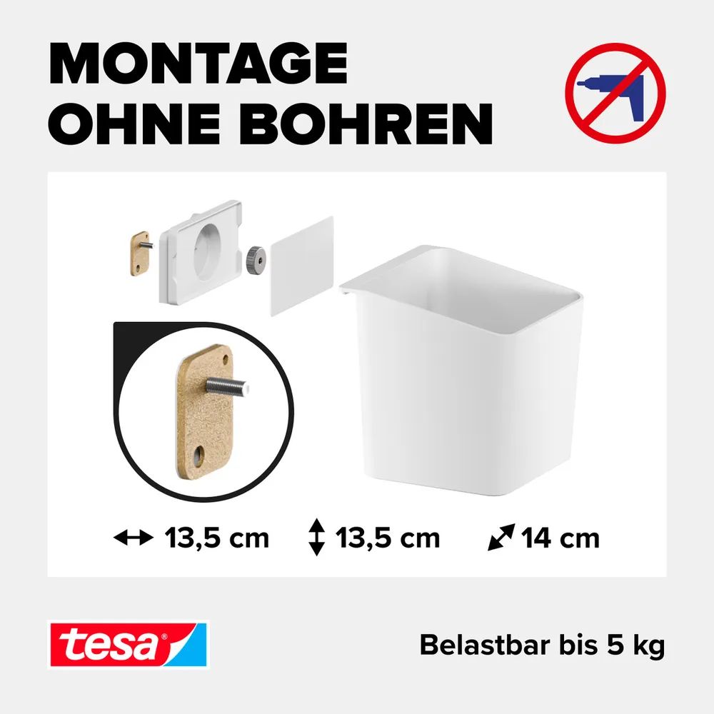 tesa® Kräutertopf, Edelstahl, Hänge-Pflanzentopf mit Adapter