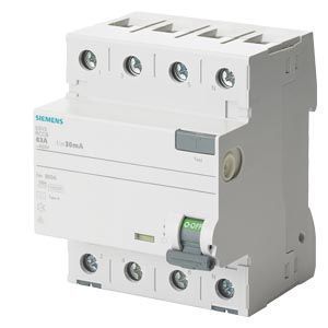 SIEMENS EP FI-Schutzschalter, 4-polig, Typ A, kurzzeitverzögert, In: 40 A, 100 mA, Un ...