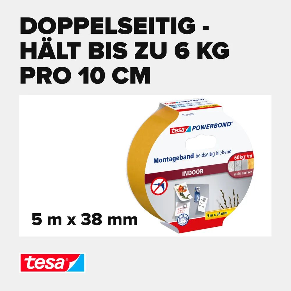 Tesa 55742 - 5 m - 38 mm - Bürokleinmaterial - Weiß - 5er