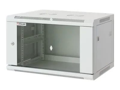 Intellinet Network Cabinet, Wall Mount (Standard), 15U, Usable Depth 350mm/Width 540mm, Grey, Assembled, Max 60kg, Metal & Glass Door, Back Panel, Removeable Sides,Suitable also for use on desk or floor, 19",Parts for wall install (eg screws/rawl plu