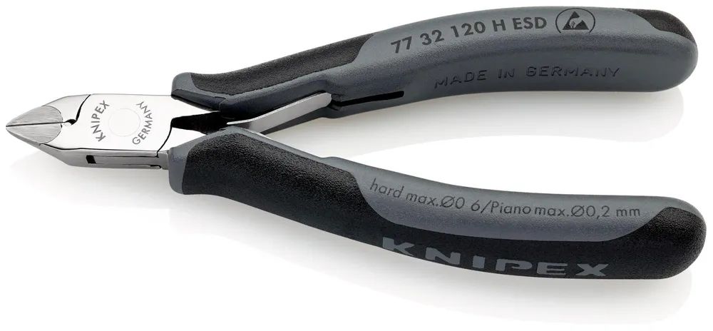 KNIPEX Elektronik-Seitenschneider mit eingesetzter Hartmetallschneide ESD mit Mehrkomponenten-Hüllen 120 mm