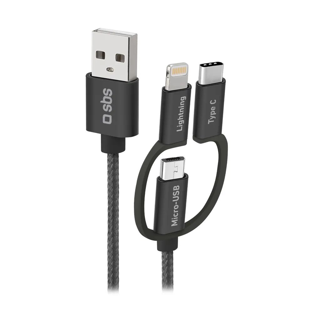 SBS Daten- u. Ladekabel, USB-A  Lightning/USB-C/Micro-USB, 1,2m