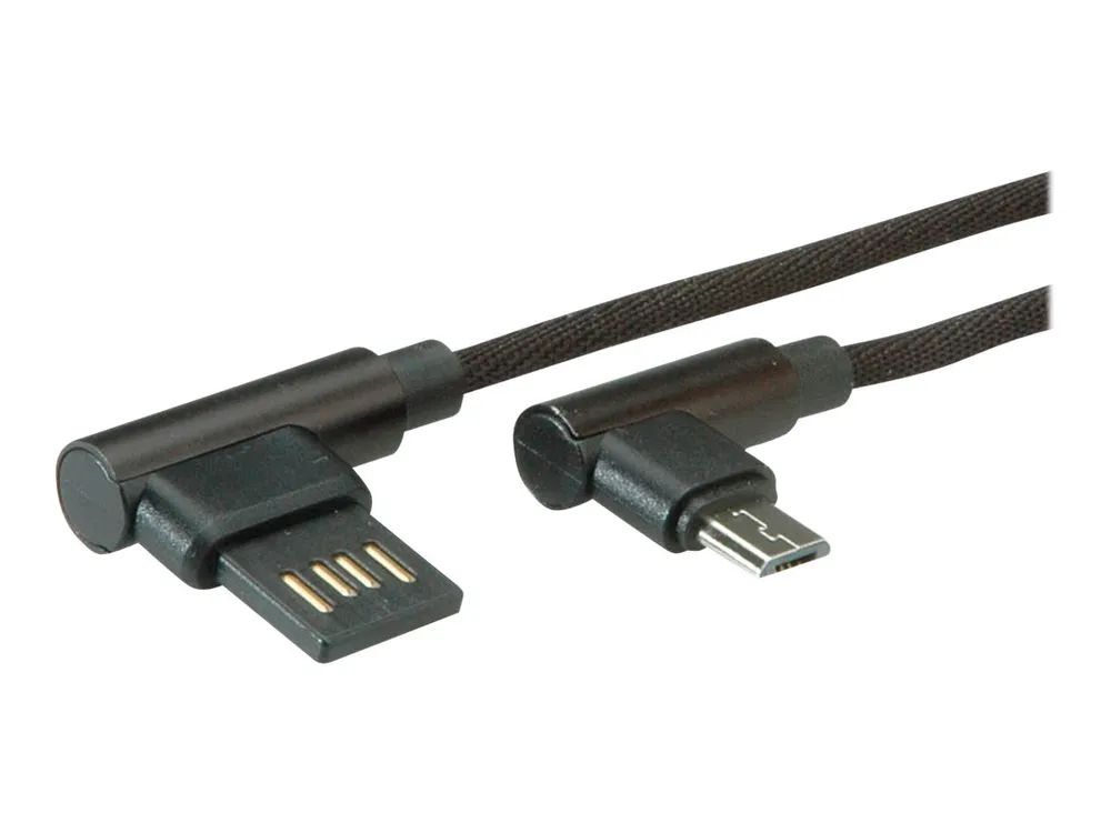 ROLINE USB-Kabel - USB (M) 90° abgeschrägt, umkehrbar zu Micro-USB Typ B (M)