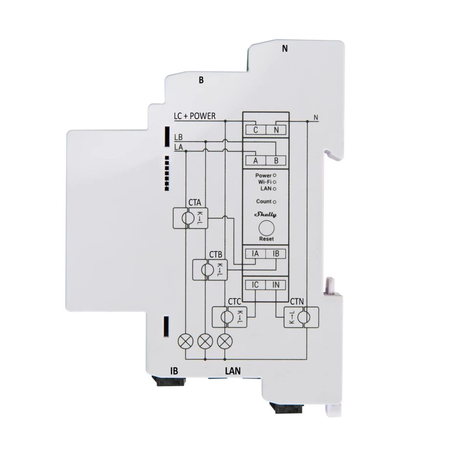 Shelly Pro 3EM - AC - 120 A - 50 - 60 Hz - 94 mm - 19 mm - 69 mm