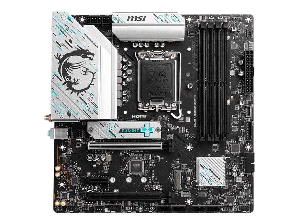 MSI B760M GAMING PLUS WIFI - Motherboard - micro ATX - LGA1700-Sockel - B760 Chipsatz - USB 3.2 Gen 1, USB 3.2 Gen 2, USB-C 3.2 Gen 1 - 2.5 Gigabit LAN, Wi-Fi 6E, Bluetooth - Onboard-Grafik (CPU erforderlich)